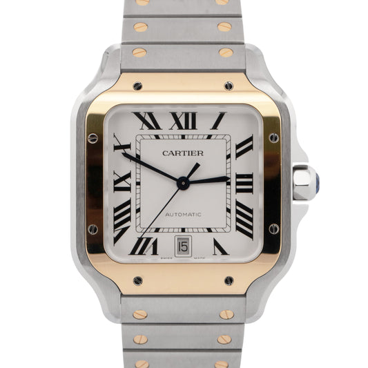 PAPERS Cartier Santos SILVER WHITE 18K Gold Steel 39.8mm 4072 W2SA0009 BOX