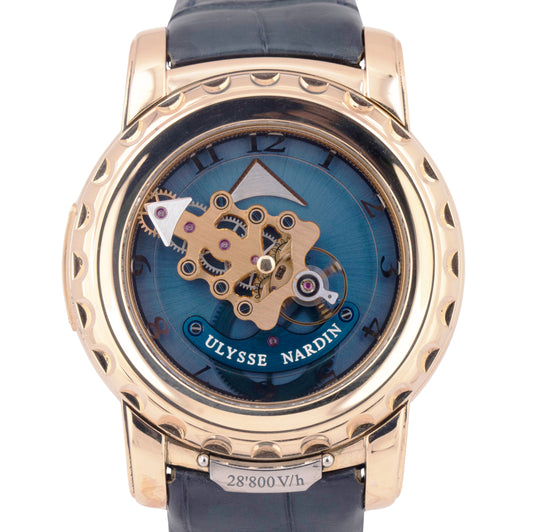 PAPERS Ulysse Nardin Freak 44.5mm 18K Rose Gold Blue Tourbillon Watch 026-88 BOX