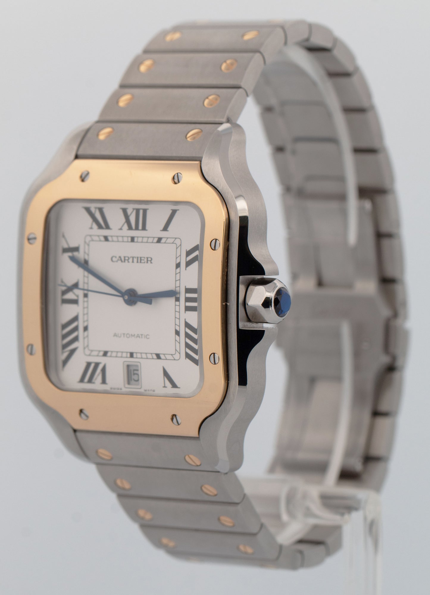 PAPERS Cartier Santos SILVER WHITE 18K Gold Steel 39.8mm 4072 W2SA0009 BOX