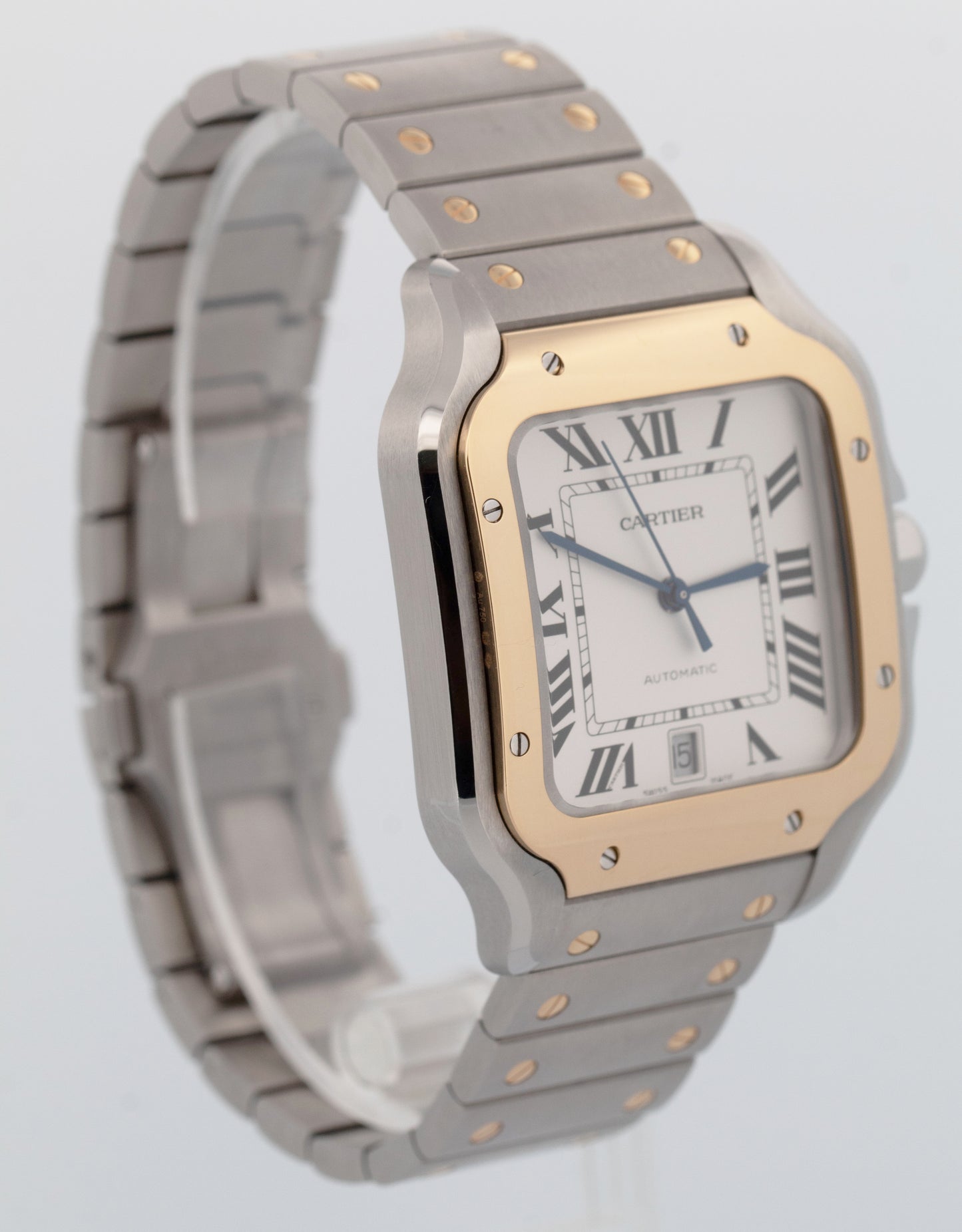 PAPERS Cartier Santos SILVER WHITE 18K Gold Steel 39.8mm 4072 W2SA0009 BOX