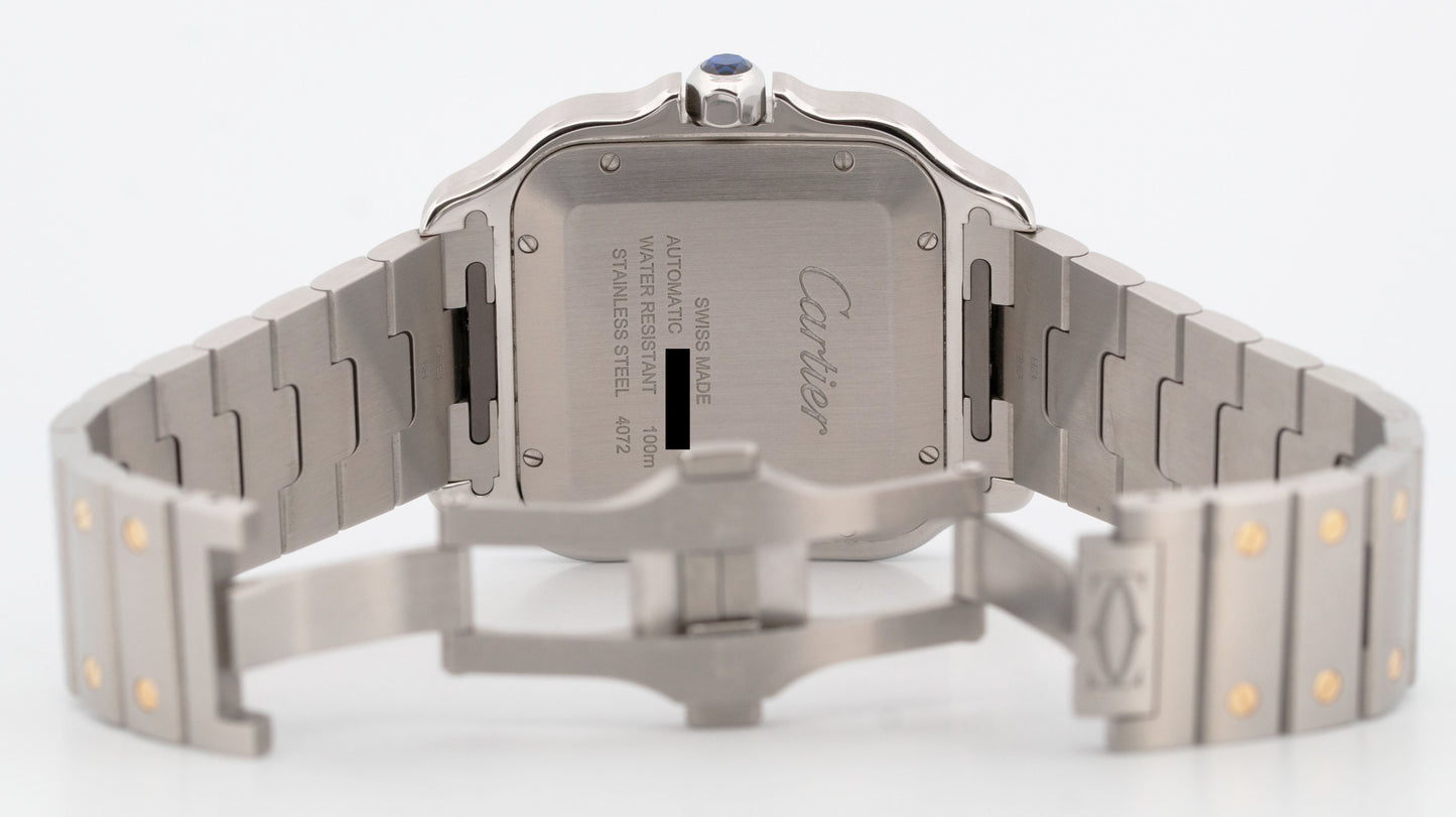 PAPERS Cartier Santos SILVER WHITE 18K Gold Steel 39.8mm 4072 W2SA0009 BOX