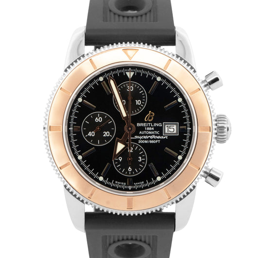 Breitling Superocean 46mm Stainless Steel 18K Rose Gold U13320 Rubber Watch BOX