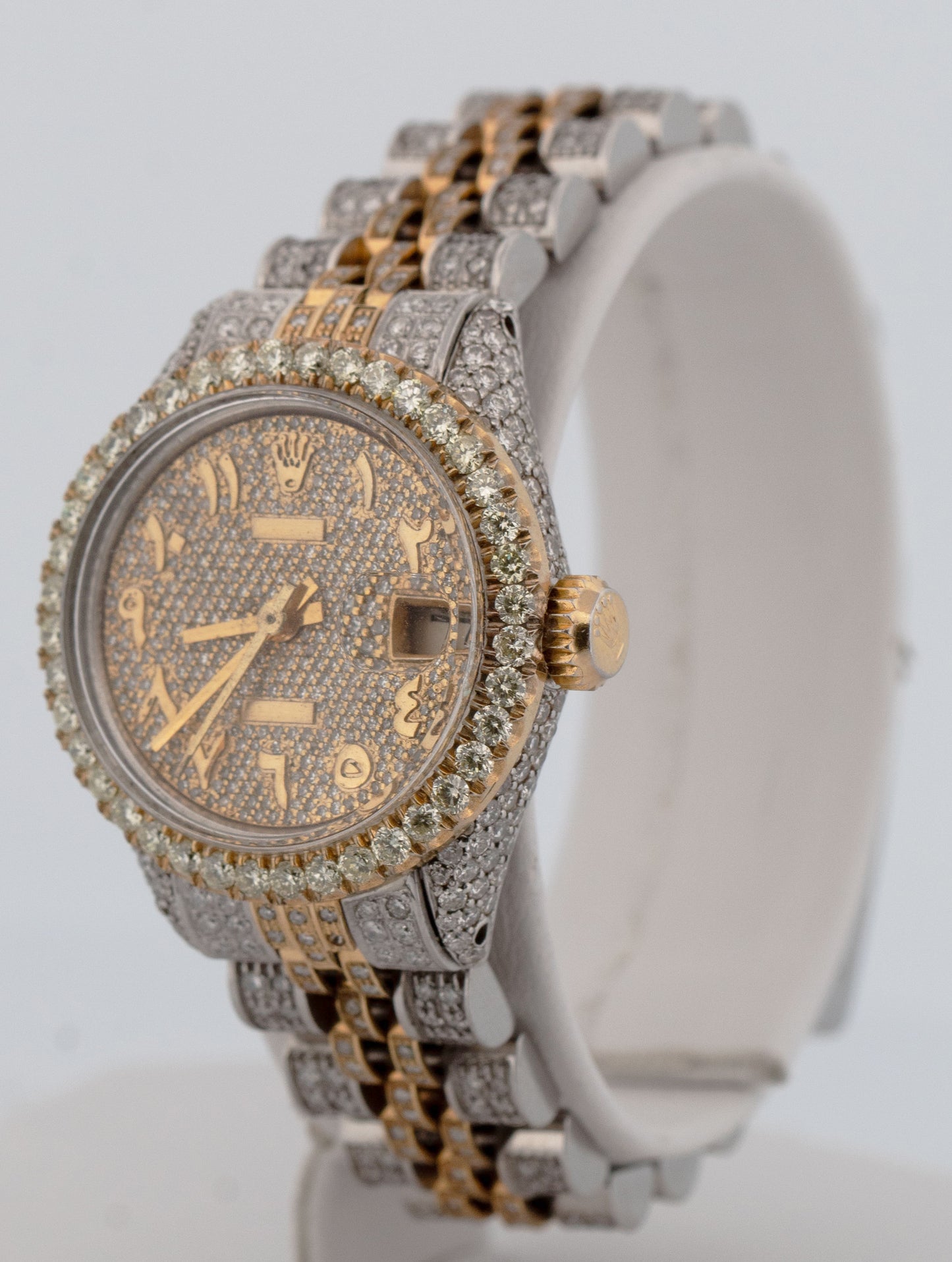 Ladies Rolex DateJust 26mm PAVE DIAMOND 18K Gold Steel JUBILEE Watch