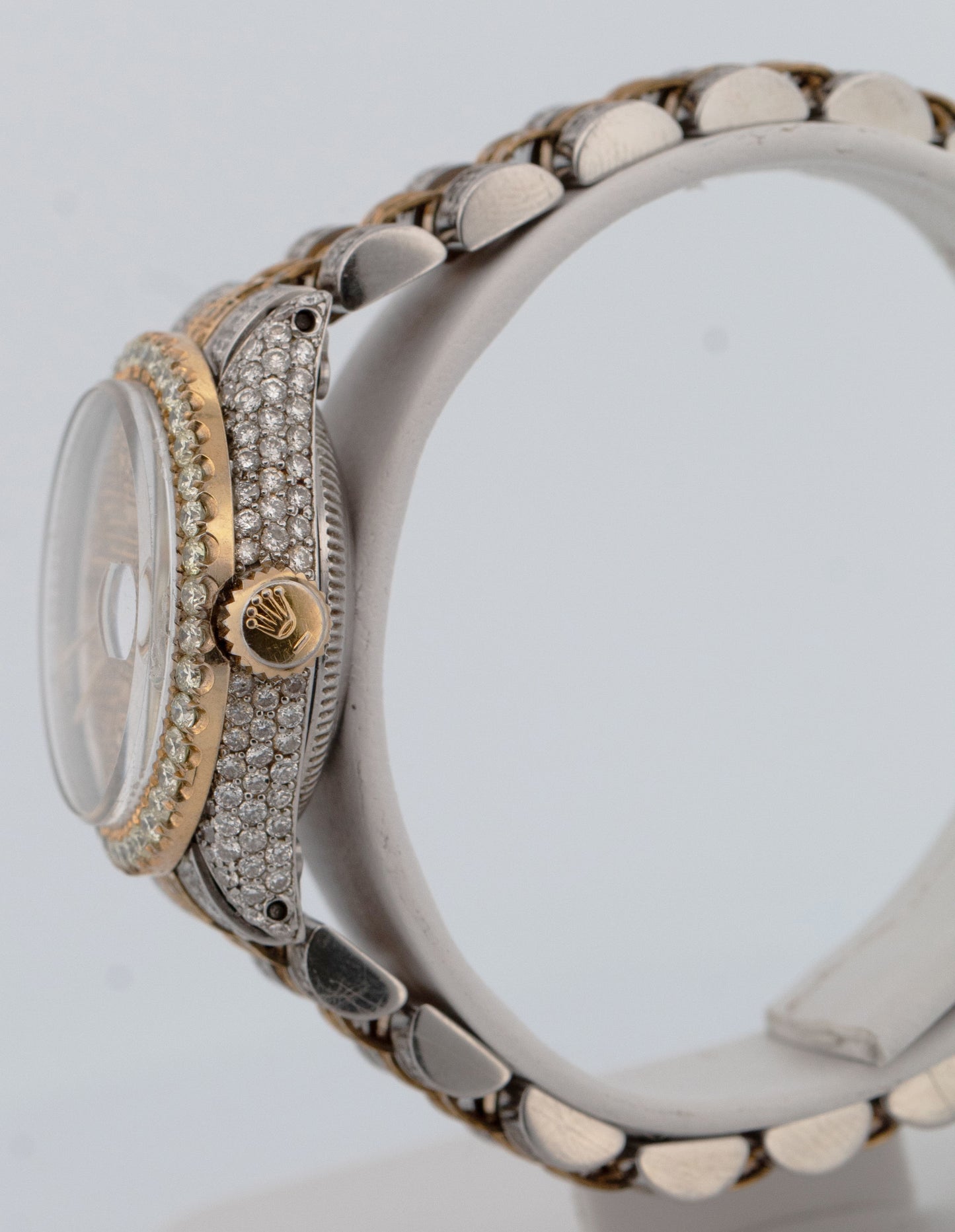 Ladies Rolex DateJust 26mm PAVE DIAMOND 18K Gold Steel JUBILEE Watch
