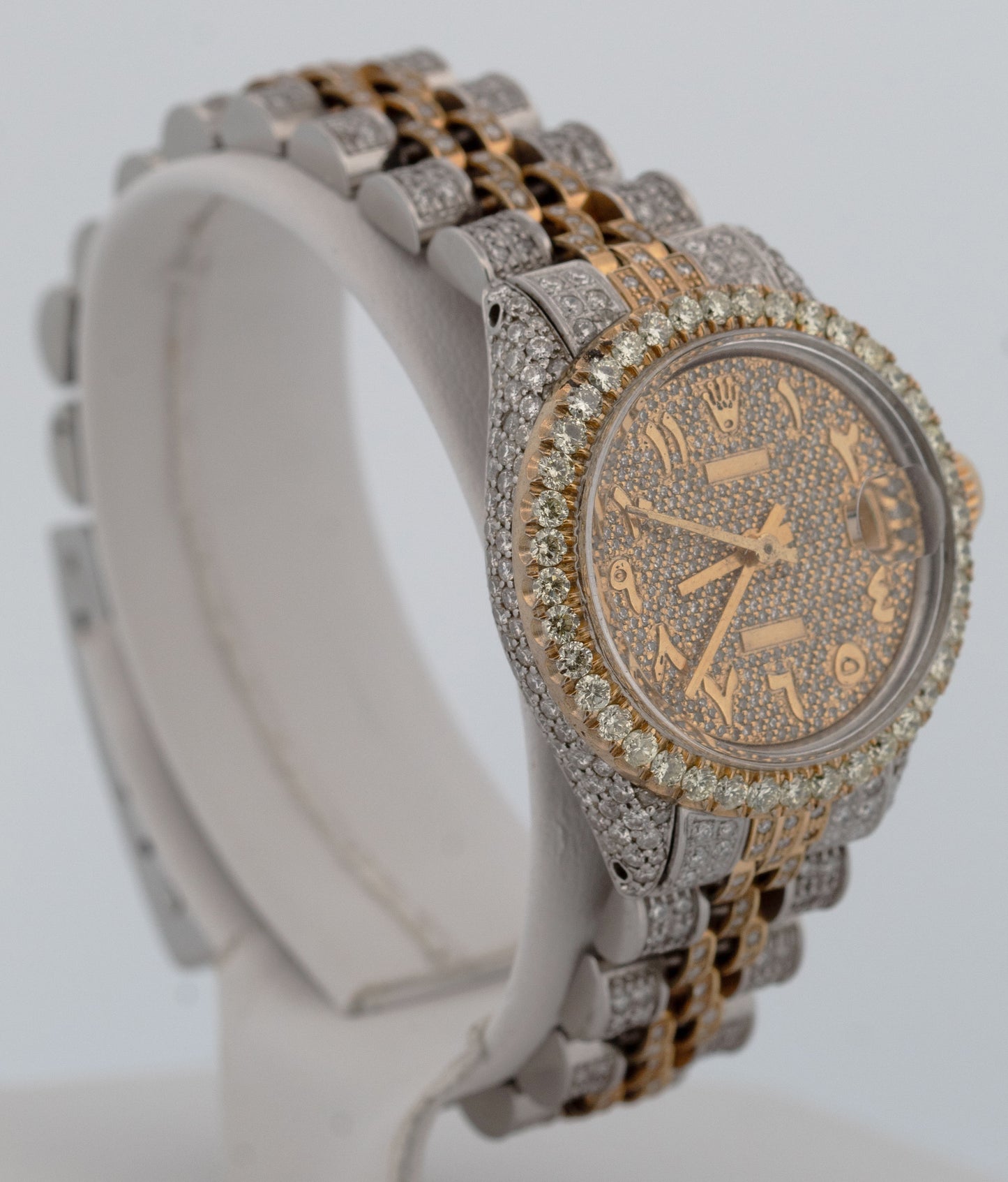 Ladies Rolex DateJust 26mm PAVE DIAMOND 18K Gold Steel JUBILEE Watch