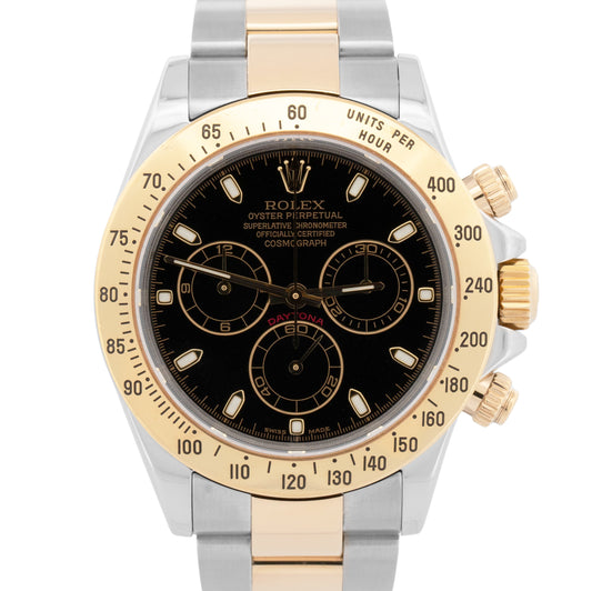 PAPERS Rolex Daytona Cosmograph BLACK 18K Yellow Gold Steel 116523 Watch BOX