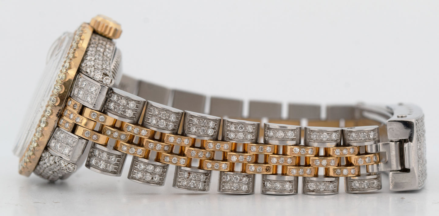 Ladies Rolex DateJust 26mm PAVE DIAMOND 18K Gold Steel JUBILEE Watch