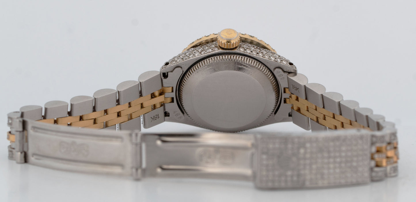 Ladies Rolex DateJust 26mm PAVE DIAMOND 18K Gold Steel JUBILEE Watch