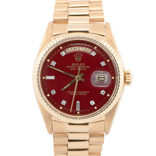 Rolex Day-Date President DIAMOND OXBLOOD STELLA Dial 36mm 18K Gold Watch 1803