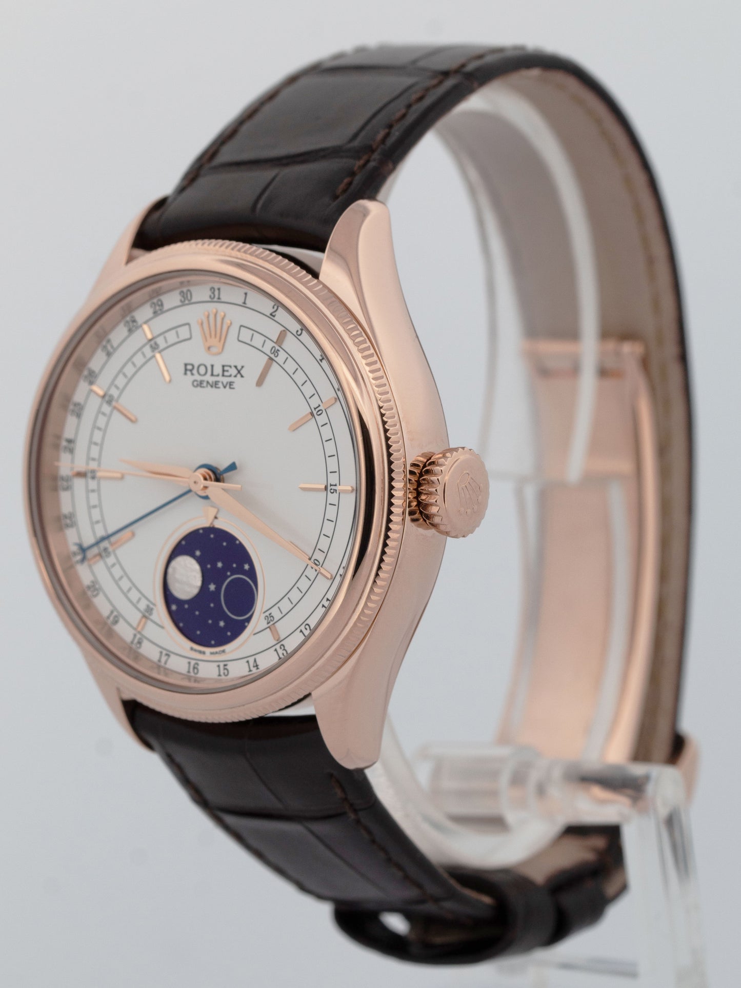 2021 PAPERS Rolex Cellini Moonphase WHITE 18K Everose Gold 39mm 50535 Watch BOX