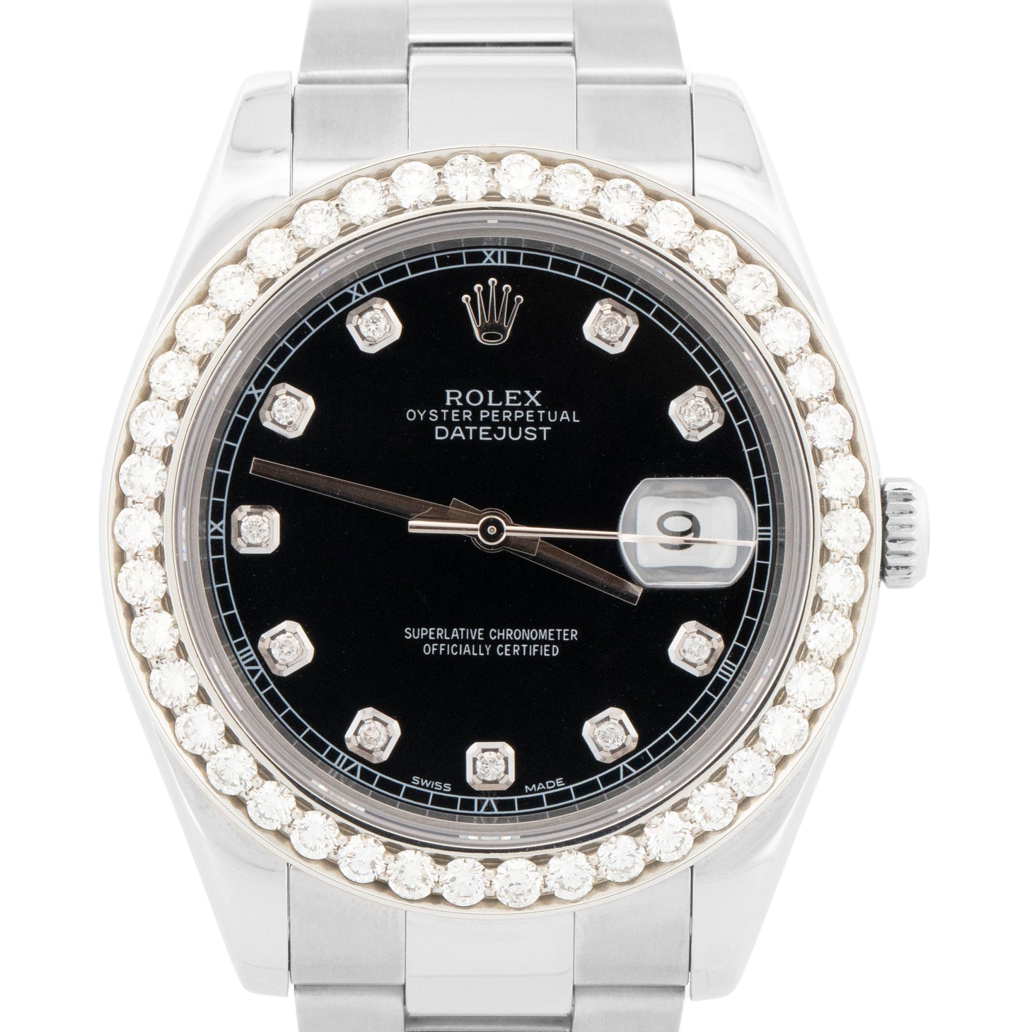 Rolex DateJust II BLACK DIAMOND BEZEL Stainless Steel 41mm Oyster 116334 Watch