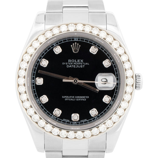 Rolex DateJust II BLACK DIAMOND BEZEL Stainless Steel 41mm Oyster 116334 Watch