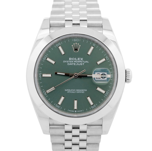 PAPERS Rolex DateJust 41 MINT GREEN Stainless JUBILEE 41mm 126300 Watch BOX