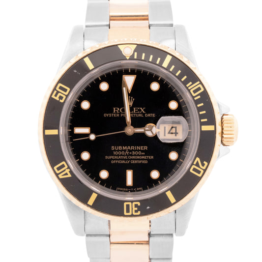 1993 Rolex Submariner Date 40mm BLACK 18K Yellow Gold Stainless 16613 LN Watch