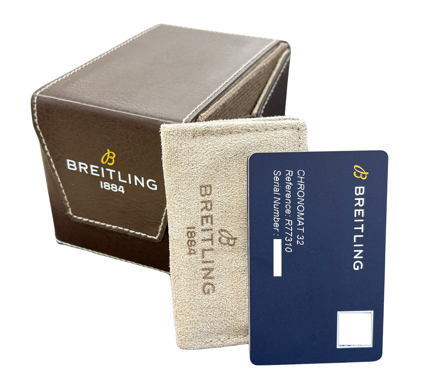 PAPERS Breitling Chronomat 32mm 18K Rose Gold R77310 White Quartz Date Watch BOX