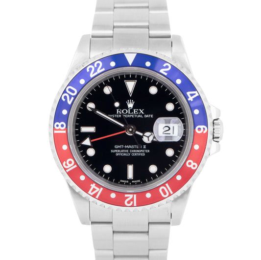 PAPERS Rolex GMT-Master II PEPSI Steel Blue Red Oyster Watch 40mm Date 16710 B+P