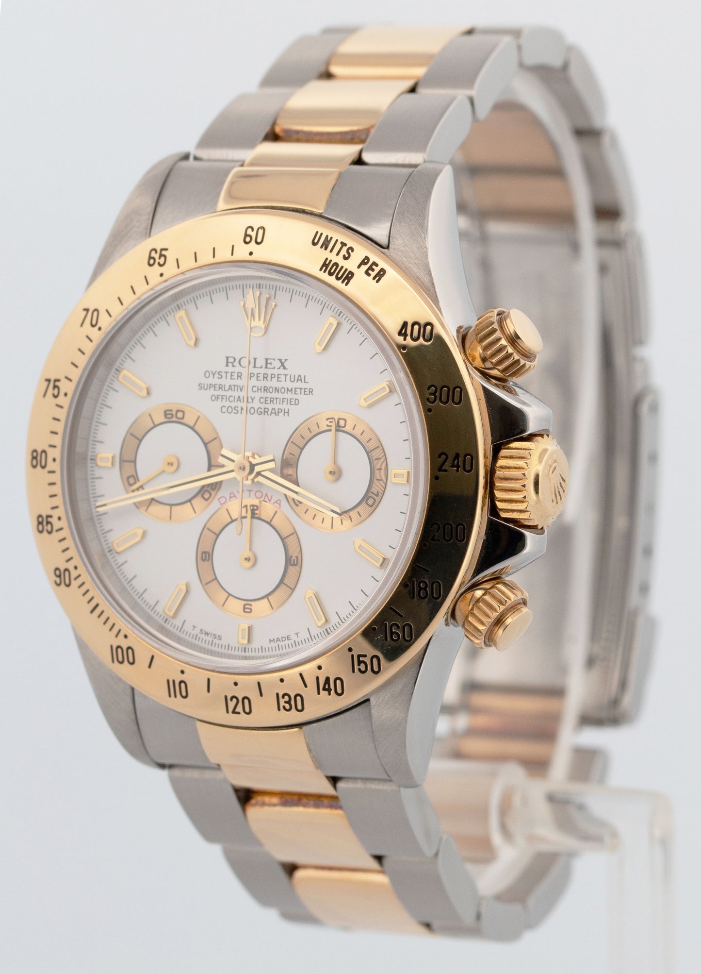 1996 Rolex Daytona Cosmograph WHITE Two-Tone 18K Yellow Gold Steel Watch 16523