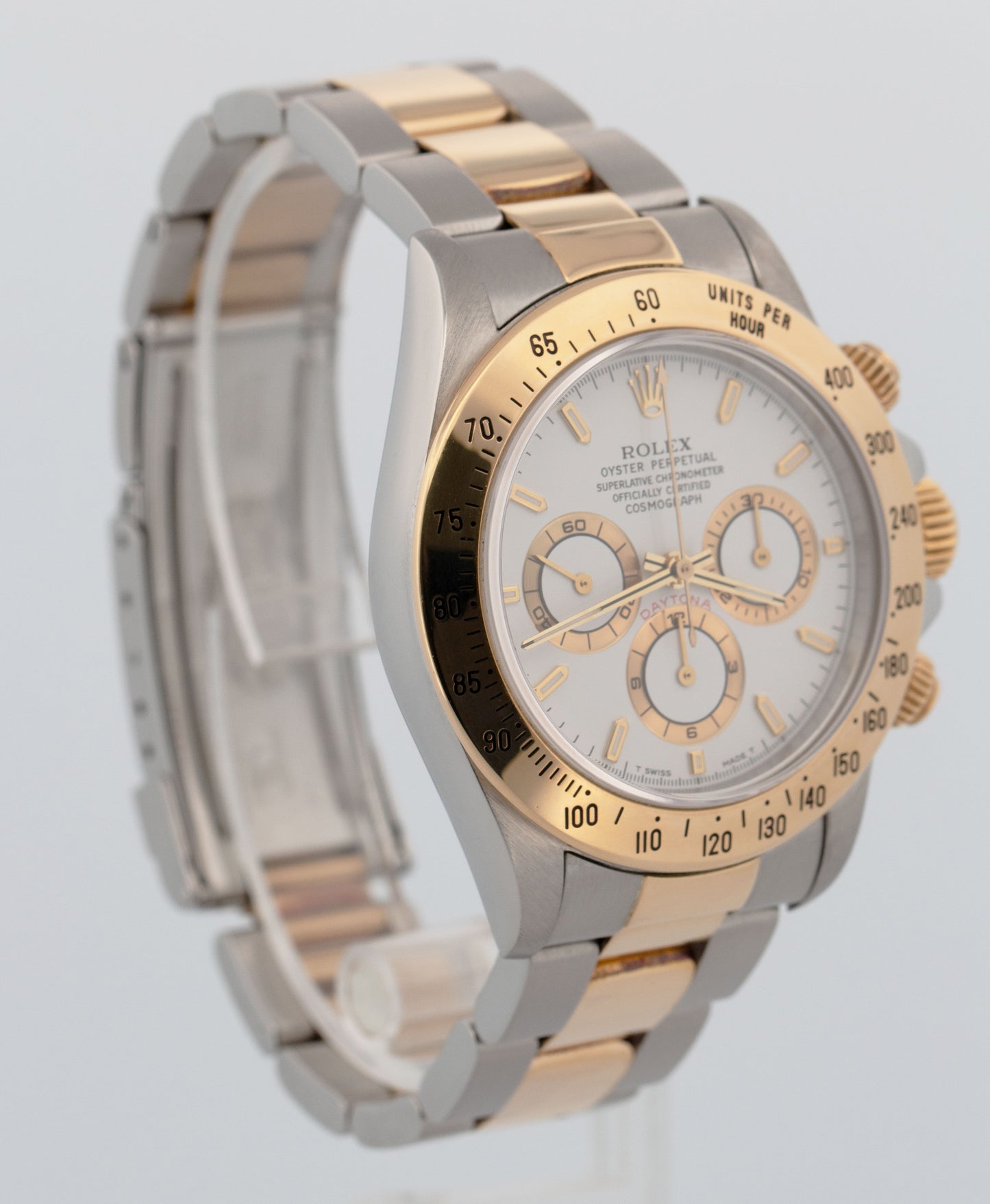 1996 Rolex Daytona Cosmograph WHITE Two-Tone 18K Yellow Gold Steel Watch 16523