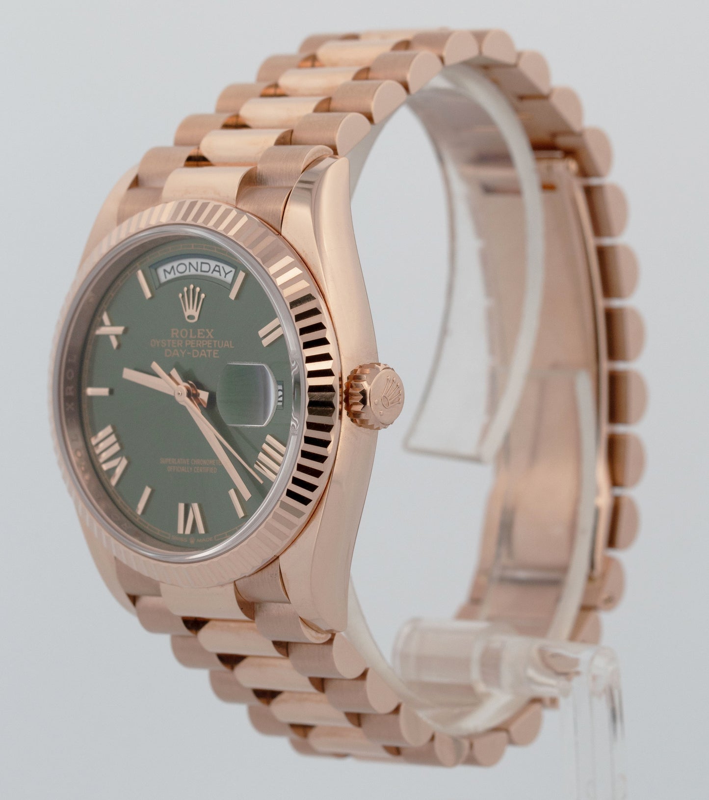 2025 PAPERS Rolex Day-Date President OLIVE ROMAN 36mm Rose Gold 128235 Watch BOX