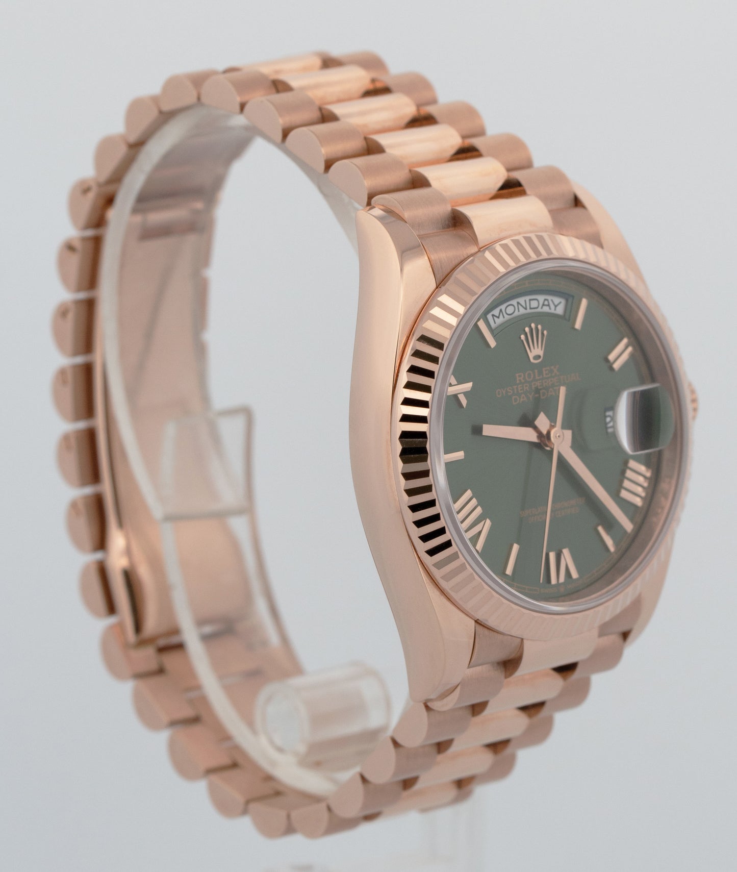 2025 PAPERS Rolex Day-Date President OLIVE ROMAN 36mm Rose Gold 128235 Watch BOX