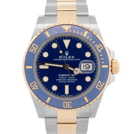 PAPERS Rolex Submariner Date BLUE 41mm Ceramic Two-Tone 18K Gold 126613 LB BOX