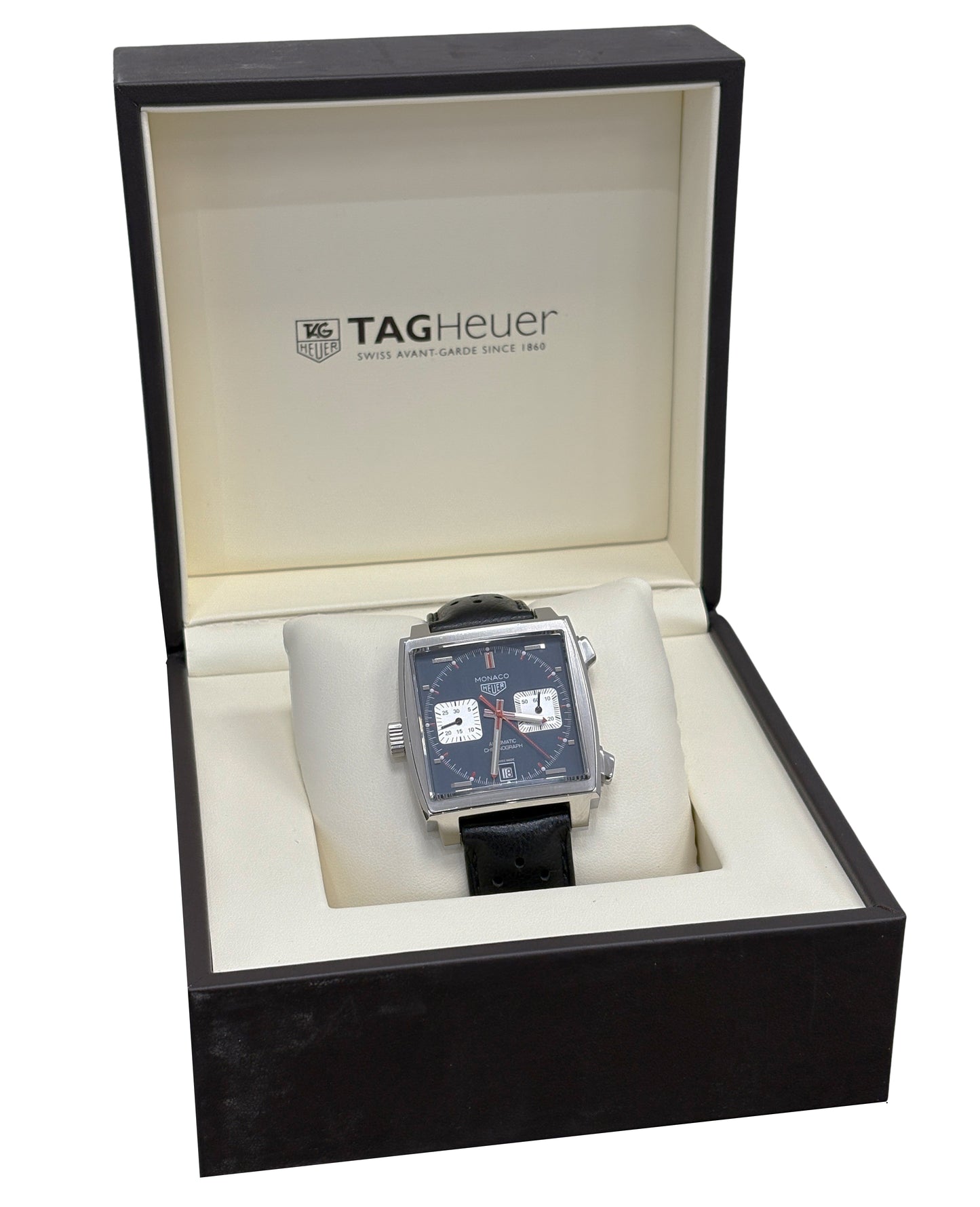 Tag Heuer Monaco CAW211P Steve McQueen Blue Leather Steel 39mm Date Watch BOX