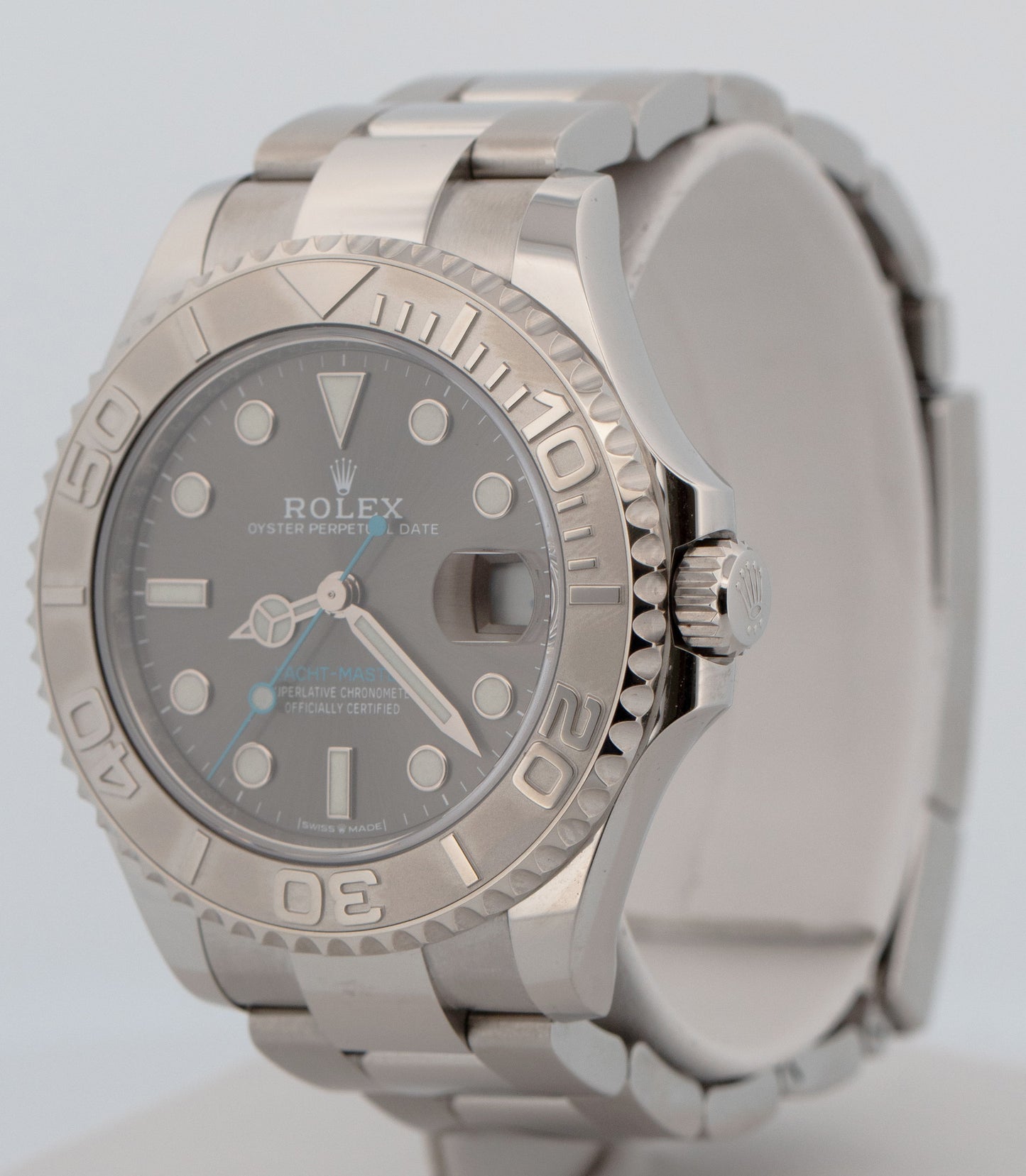 PAPERS Rolex Yacht-Master RHODIUM Gray Blue 37mm 950 Platinum Steel 268622 BOX