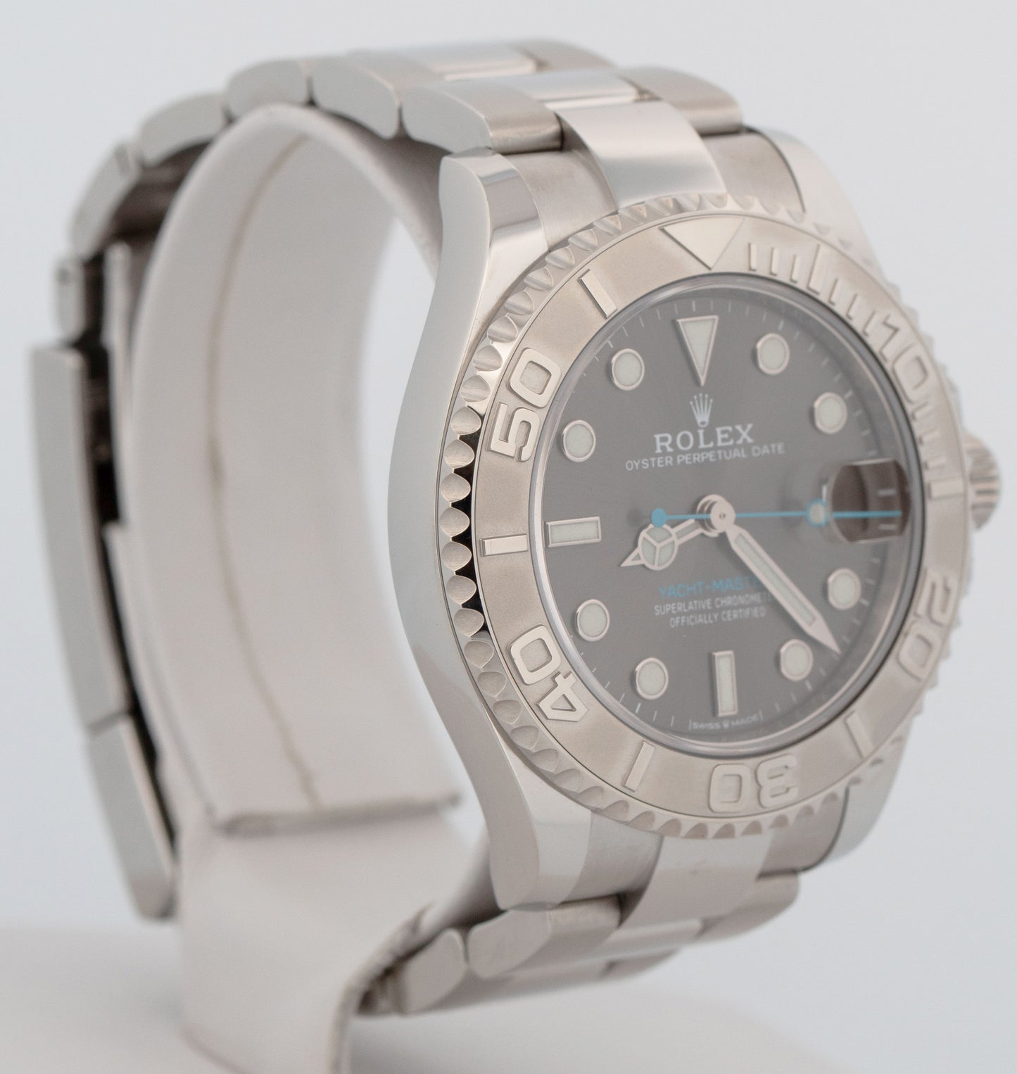 PAPERS Rolex Yacht-Master RHODIUM Gray Blue 37mm 950 Platinum Steel 268622 BOX