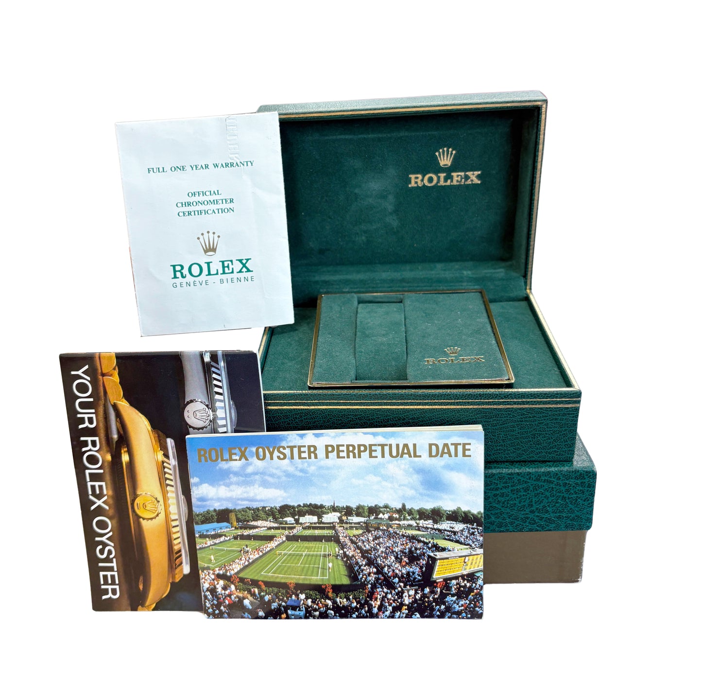 PAPERS Rolex Oyster Perpetual Date 34mm JUBILEE 14K Gold FLUTED 15037 Watch BOX