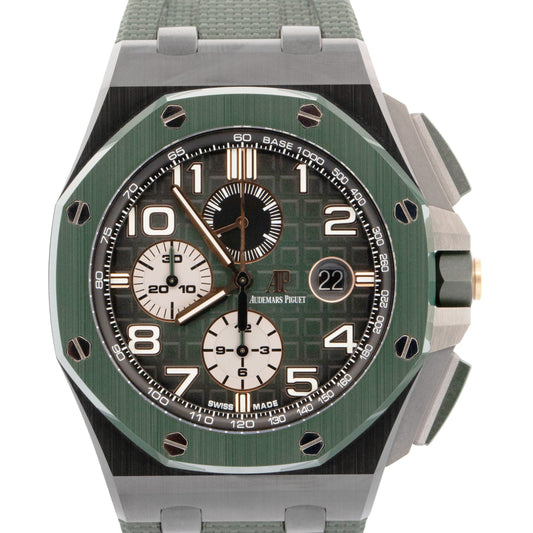 PAPERS Audemars Piguet Royal Oak Offshore GREEN Ceramic 44mm Watch 26405CE BOX
