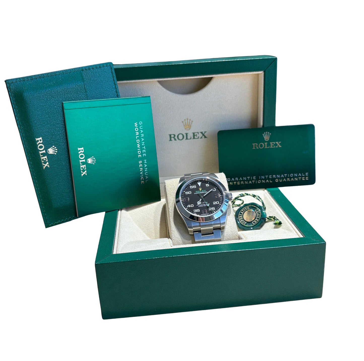 2020 PAPERS Rolex Air-King 40mm Green Black Stainless Steel Watch 116900 BOX
