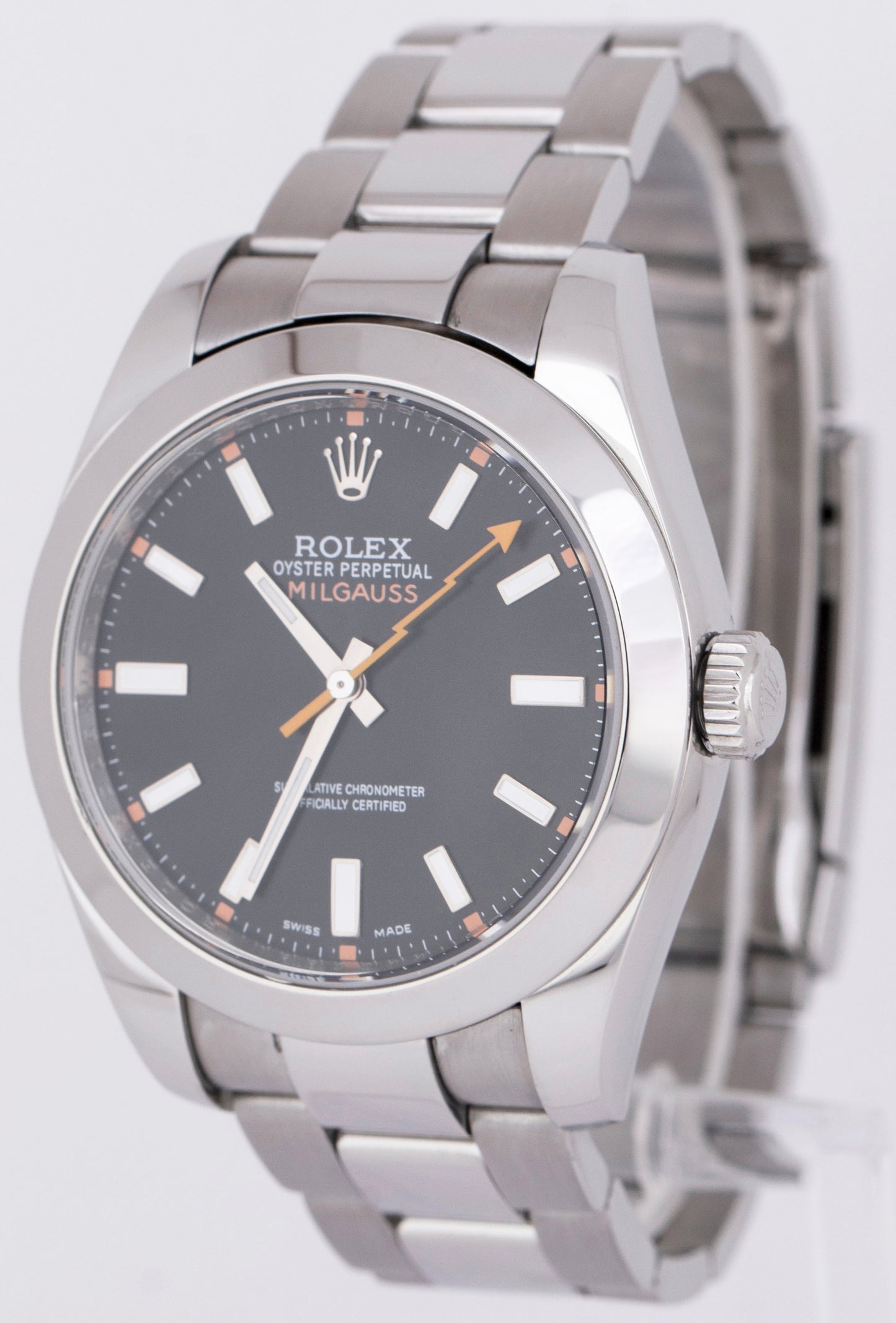 MINT Rolex Milgauss RANDOM SERIAL Black Orange Steel 40mm Automatic Watch 116400