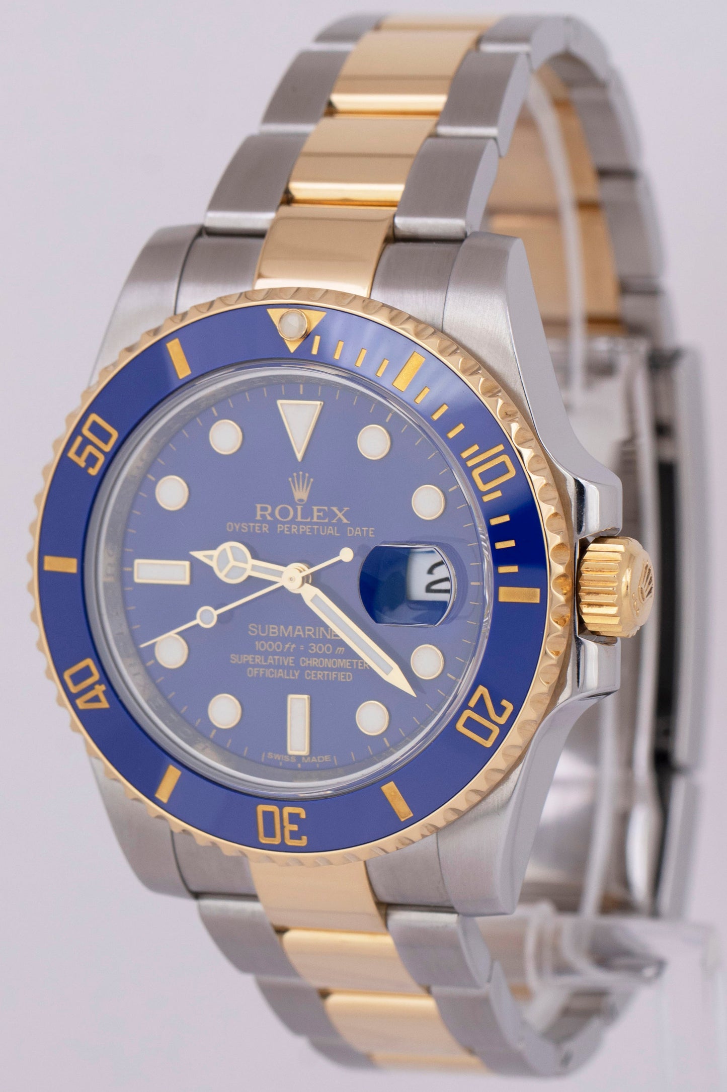 MINT PAPERS Rolex Submariner Date FLAT BLUE Two-Tone Gold Ceramic 116613 LB B+P