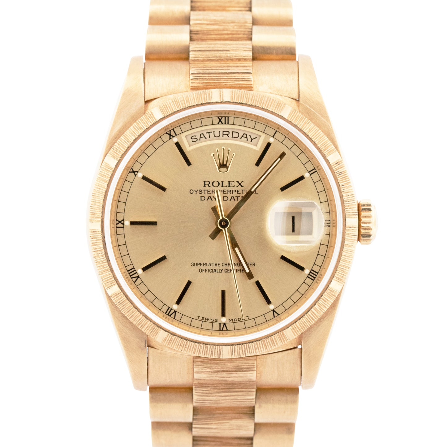 MINT 1990 Rolex Day-Date 36mm President Champagne Dial 18K Gold Bark Watch 18248