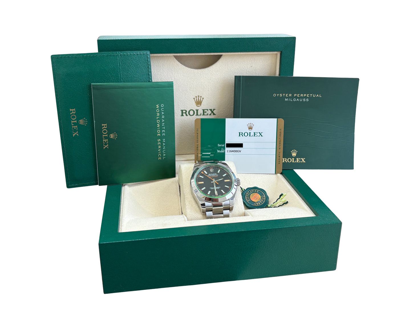 2019 PAPERS Rolex Milgauss Green BLACK 40mm 116400 GV Stainless Steel Watch BOX