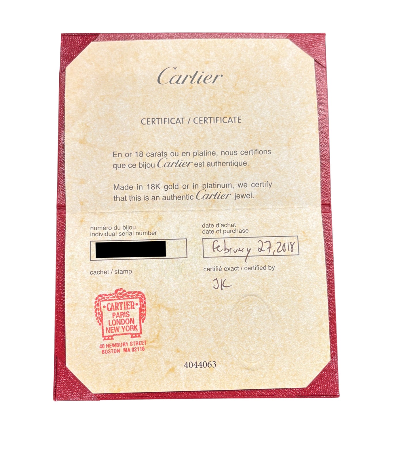 PAPERS Cartier Juste Un Clou Nail Bracelet Size 17 18K White Gold AU 750 BOX