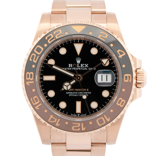 PAPERS Rolex GMT-Master II ROOT BEER 18K Rose Gold 40mm 126715 CHNR Watch BOX