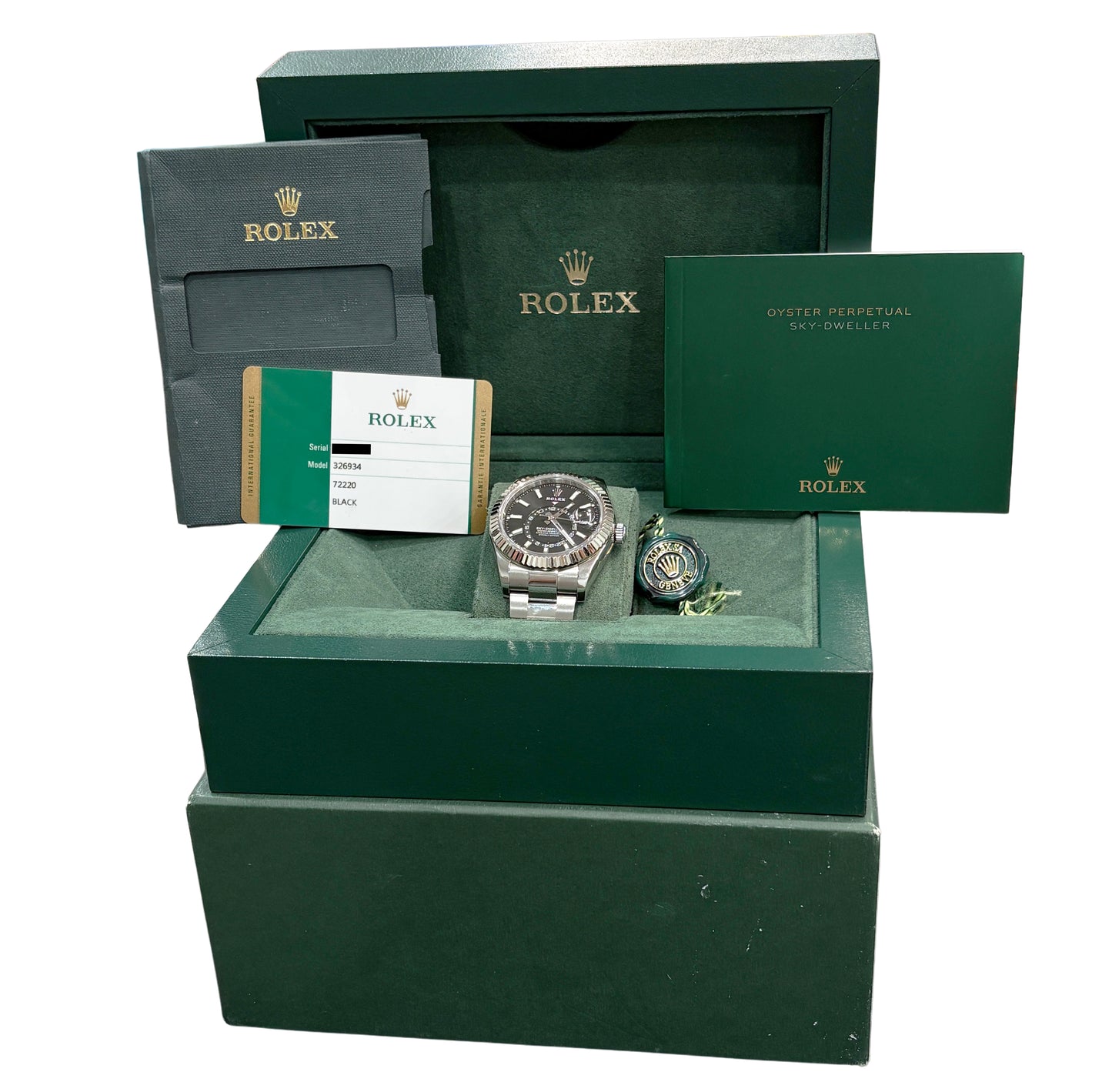 PAPERS Rolex Sky-Dweller 326934 Black 42mm OYSTER Stainless 18K Gold Watch BOX