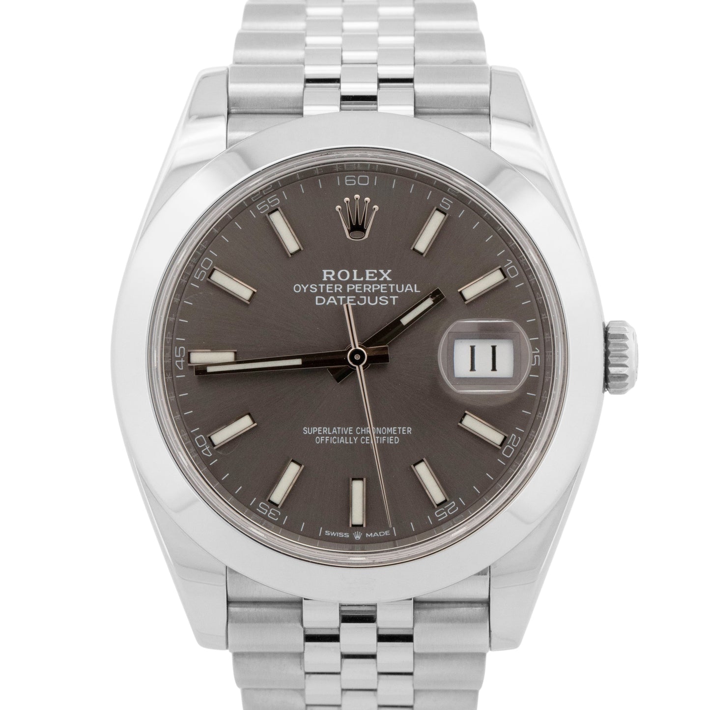 PAPERS Rolex DateJust 41mm Rhodium JUBILEE Stainless Smooth Watch 126300 BOX