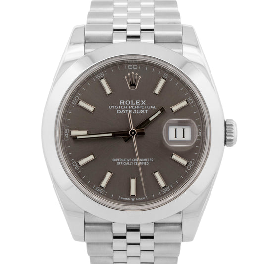 PAPERS Rolex DateJust 41mm Rhodium JUBILEE Stainless Smooth Watch 126300 BOX