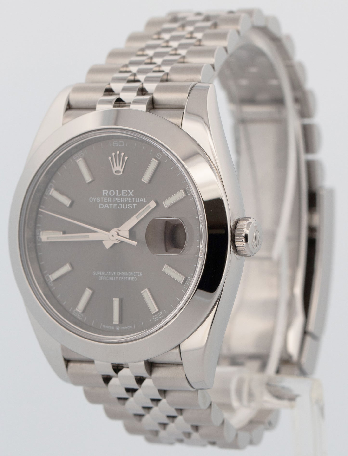 PAPERS Rolex DateJust 41mm Rhodium JUBILEE Stainless Smooth Watch 126300 BOX