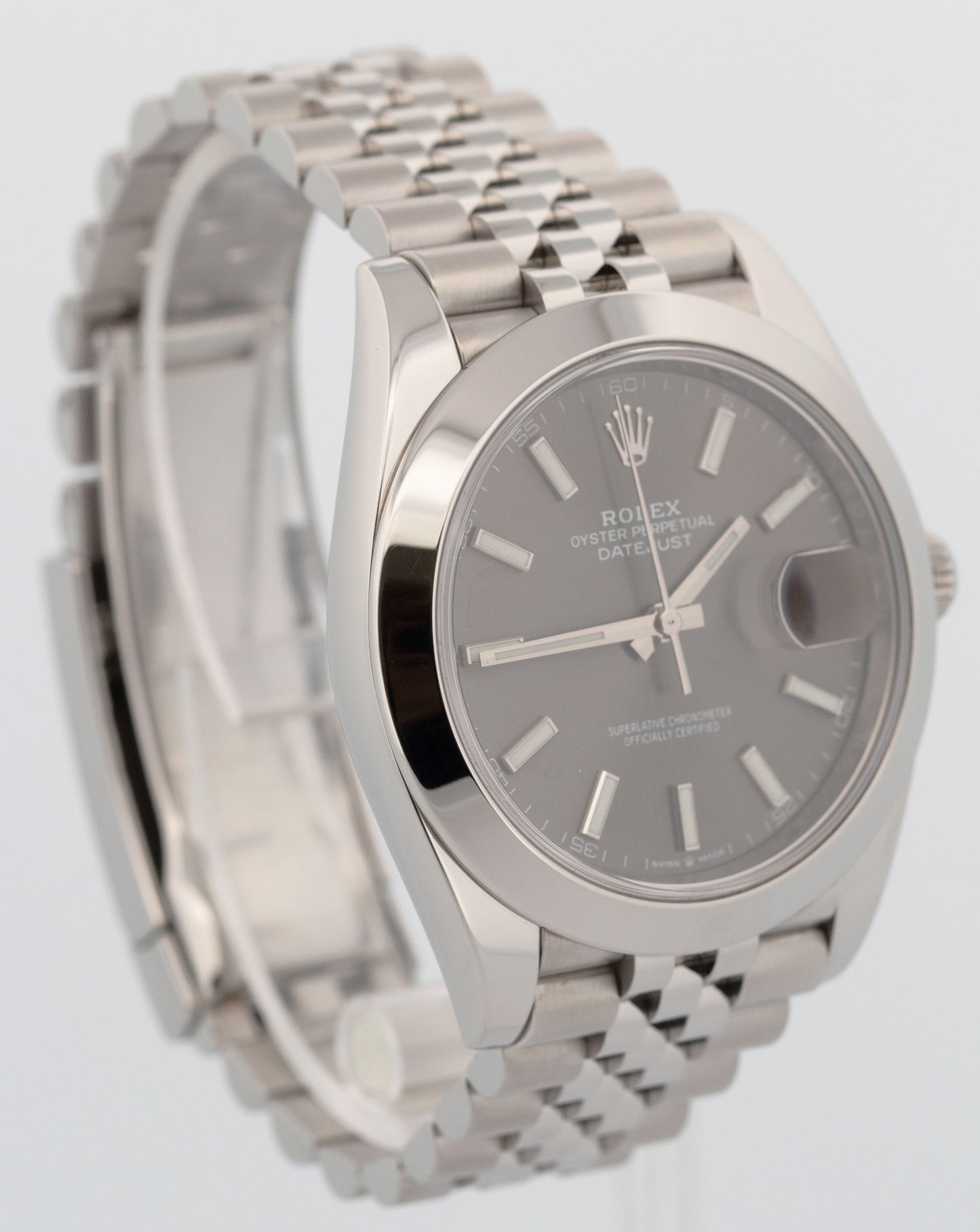 PAPERS Rolex DateJust 41mm Rhodium JUBILEE Stainless Smooth Watch 126300 BOX