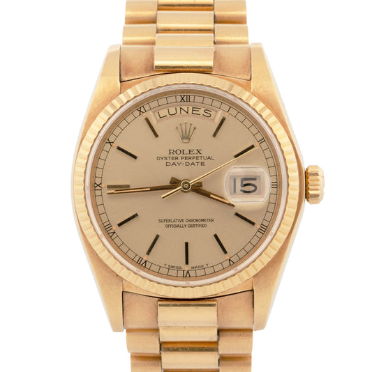 1979 Rolex Day-Date President Champagne Fluted 36mm 18K Yellow Gold Watch 18038