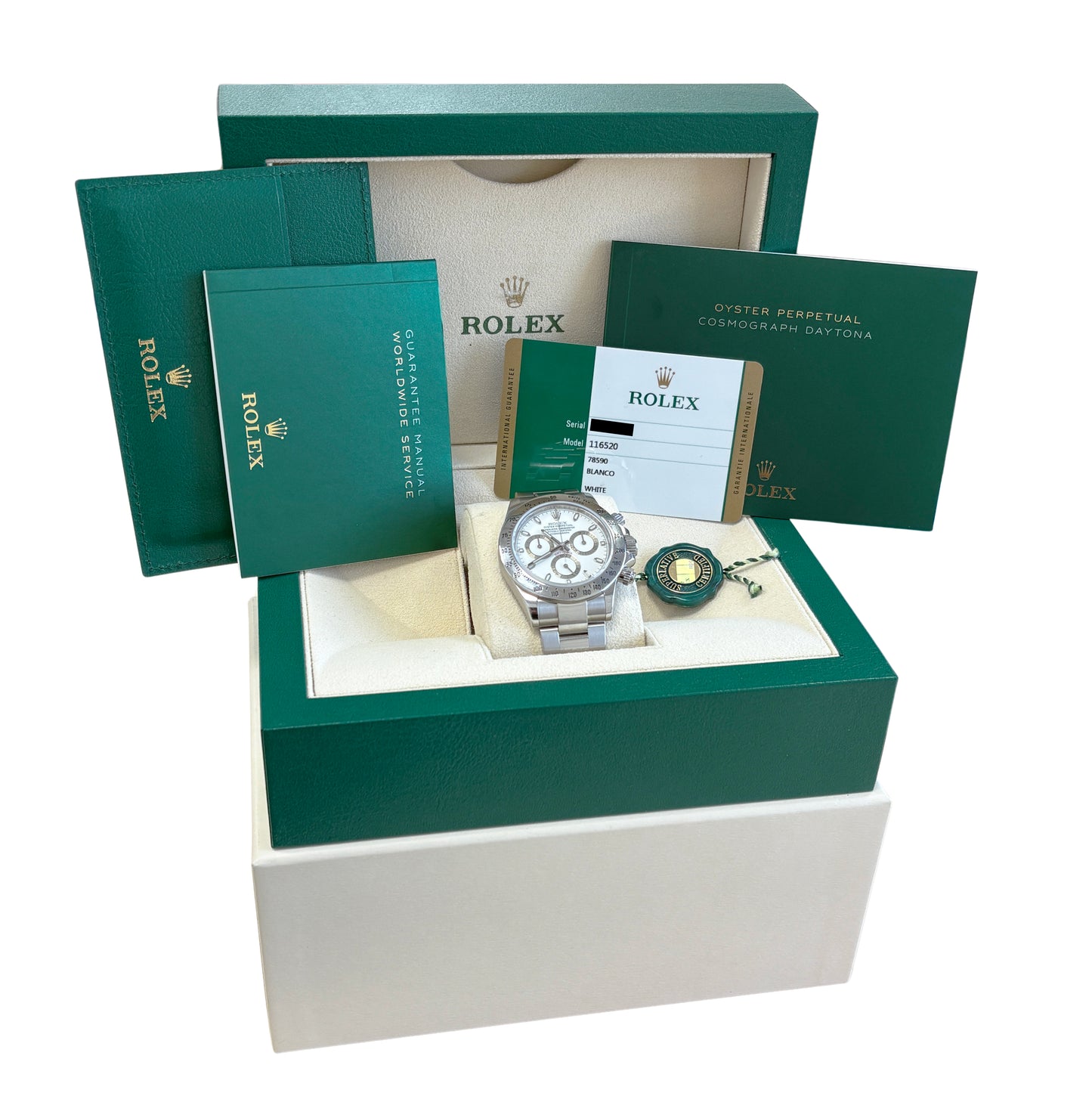 2014 PAPERS Rolex Daytona Cosmograph White FAT BUCKLE Random Serial 116520 BOX