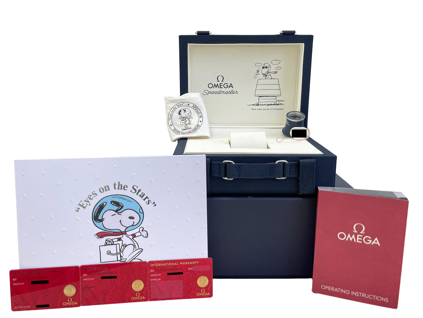 NEW UNWORN Omega Speedmaster SILVER SNOOPY AWARD BLUE 310.32.42.50.02.001 BOX