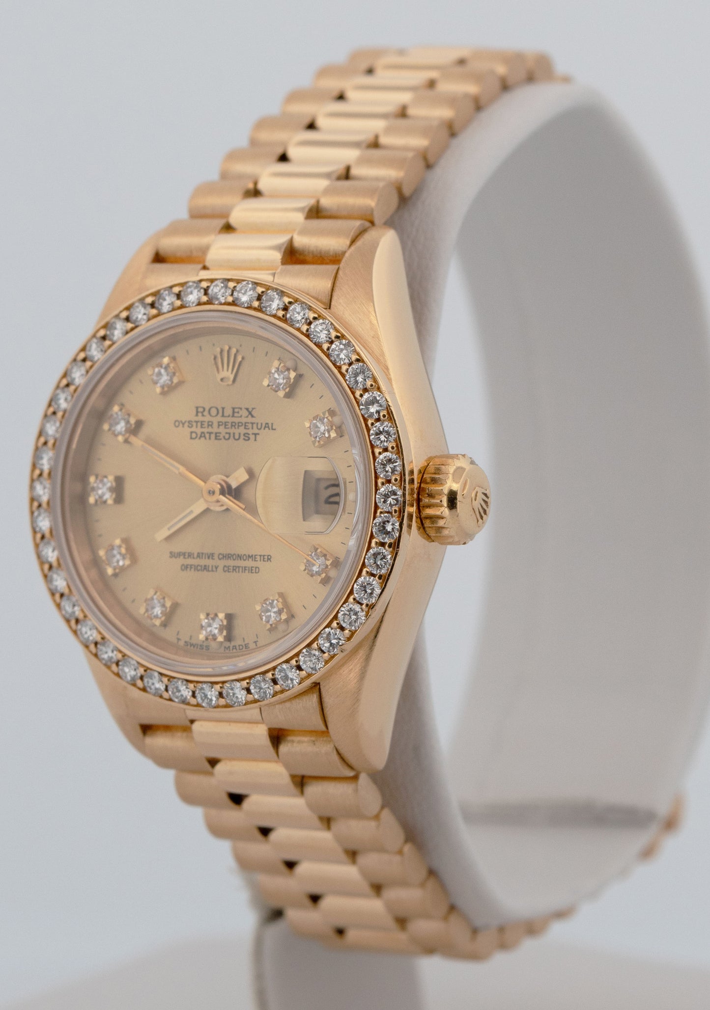 Ladies Rolex DateJust President CHAMPAGNE DIAMOND 18K Yellow Gold 26mm 69178