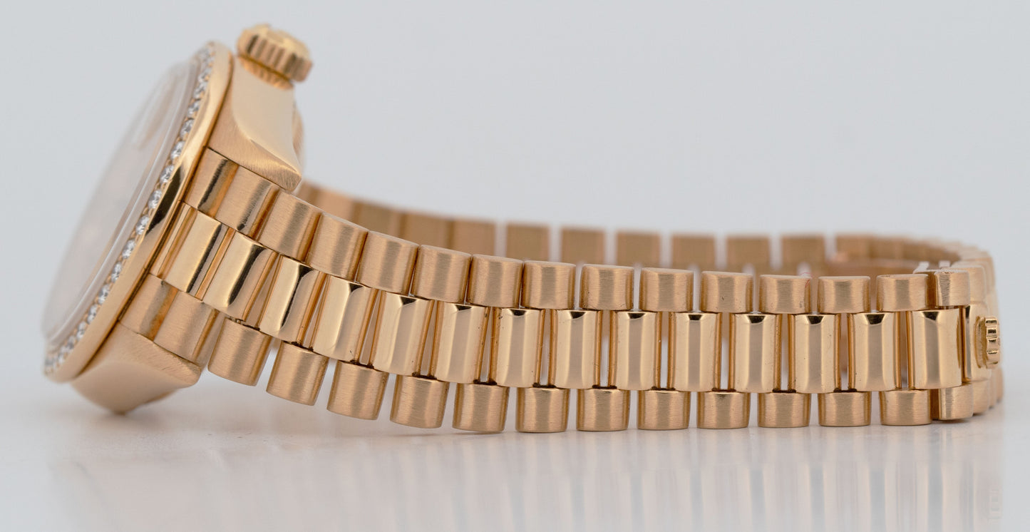 Ladies Rolex DateJust President CHAMPAGNE DIAMOND 18K Yellow Gold 26mm 69178