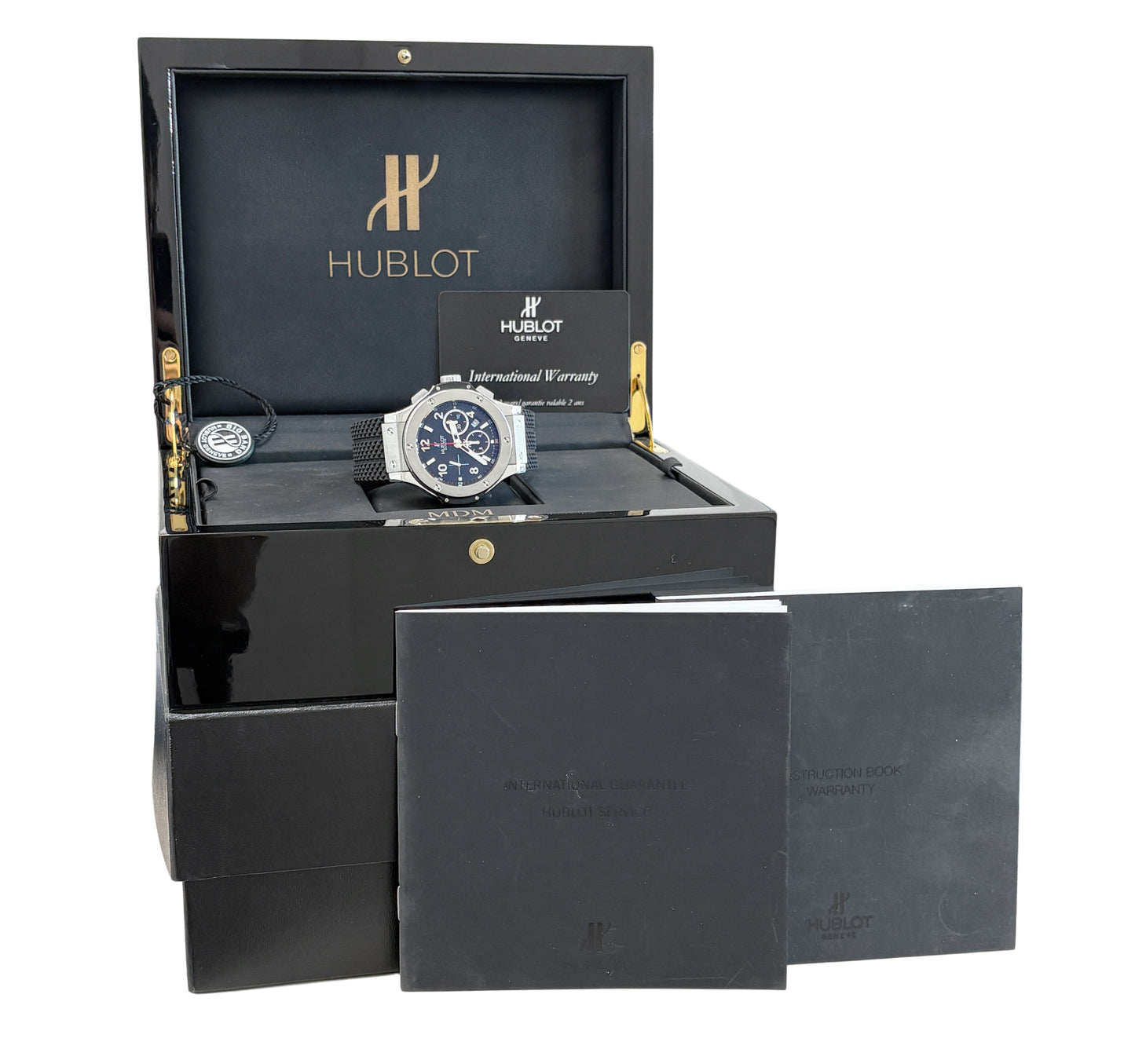 PAPERS Hublot Big Bang BLACK Stainless Steel 44mm Rubber 301.SX.130.RX Watch BOX