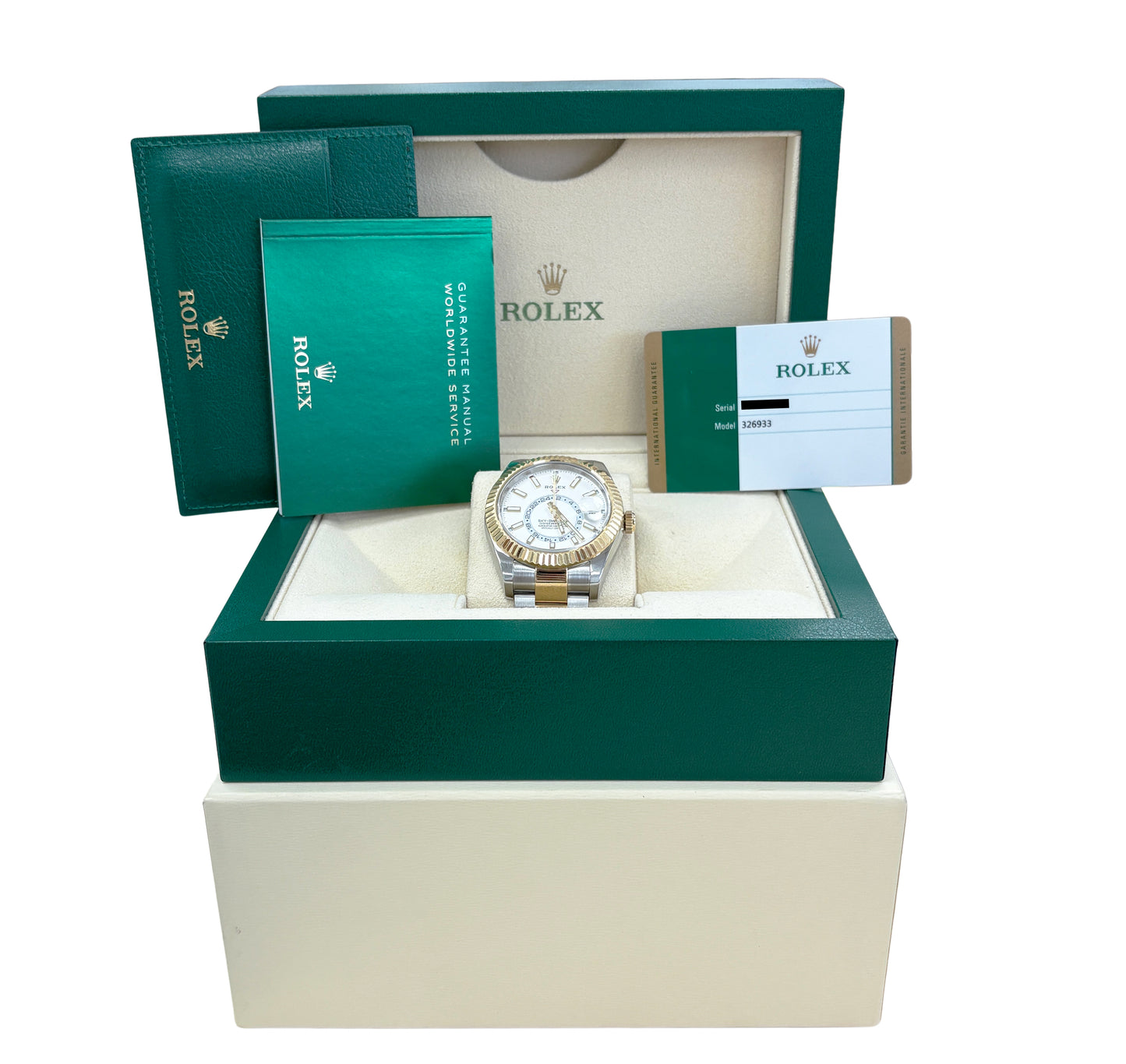 2020 PAPERS Rolex Sky-Dweller WHITE 18K Gold Stainless OYSTER 42mm 326933 BOX
