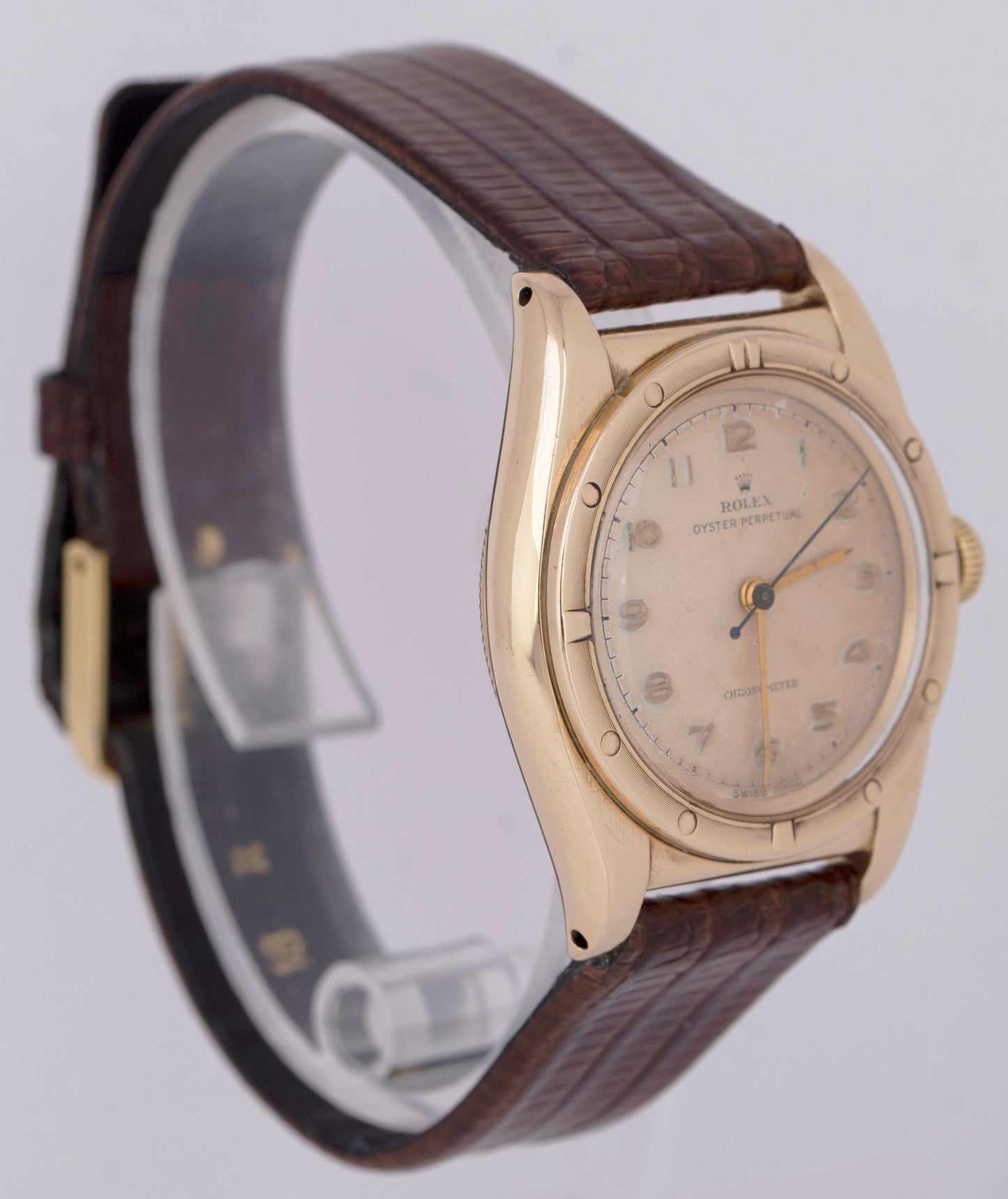 1946 Vintage Rolex Oyster Perpetual 14K GOLD Bubbleback 3372 White 32mm Watch